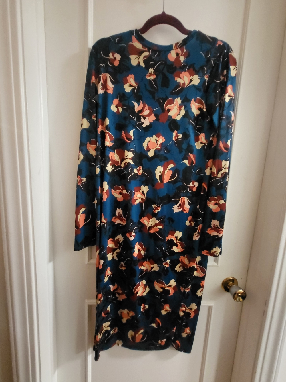 Zara TRF Teal Floral Print Long Sleeve Midi Dress Size M